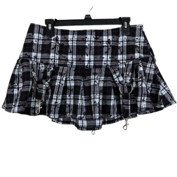 VTG Y2K Ghosts & Angels Ruffled Micro Mini Skirt Skull Bows Sz L Goth - Picture 1 of 7